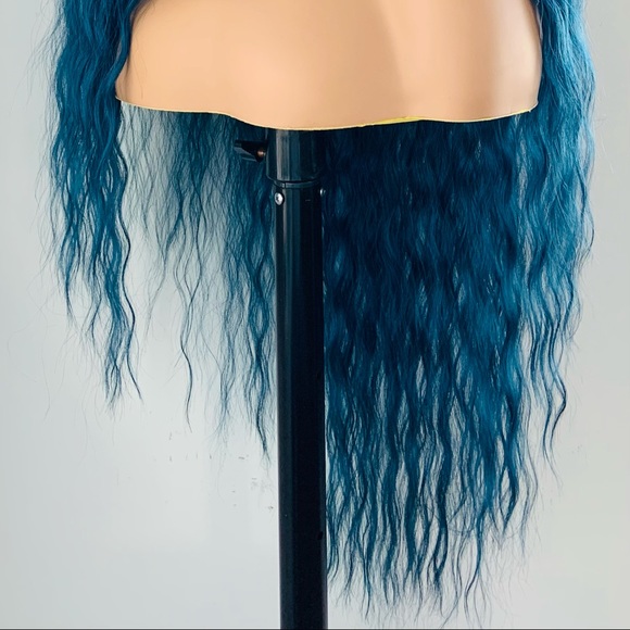 Long 36” Indigo Blue Premium Synthetic Wig with Bangs - Picture 2 of 13